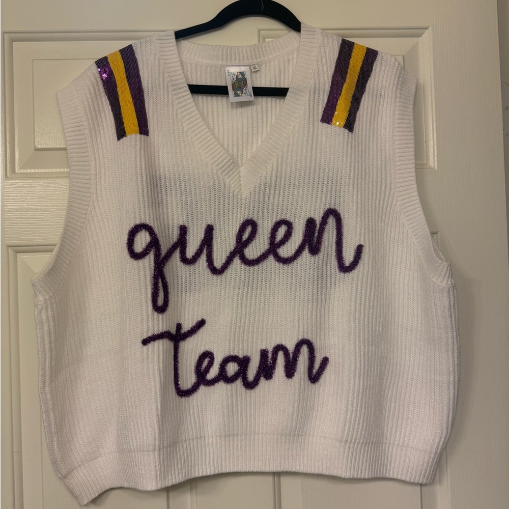 Queen of Sparkles White V-Neck Sweater